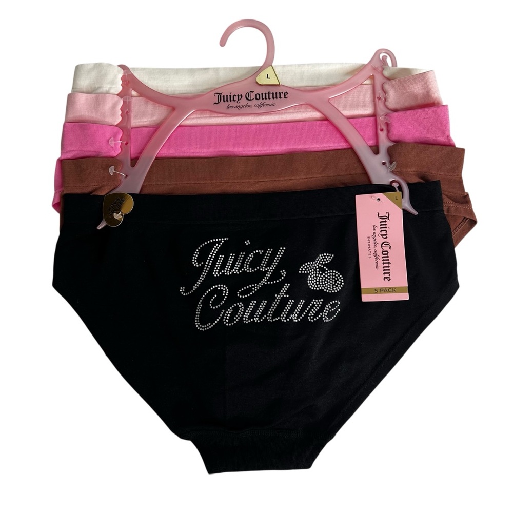 Juicy Couture Women’s Panties Sz Large Lot/5 Hipsters Tagless Silver Bling Flaws